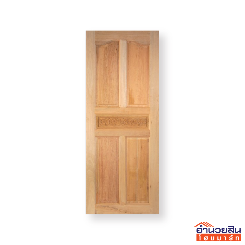ประตูไม้เบญจพรรณ 80x200 cm. ลาย 5 ฟักปีกนกแกะลายคาดกลาง
