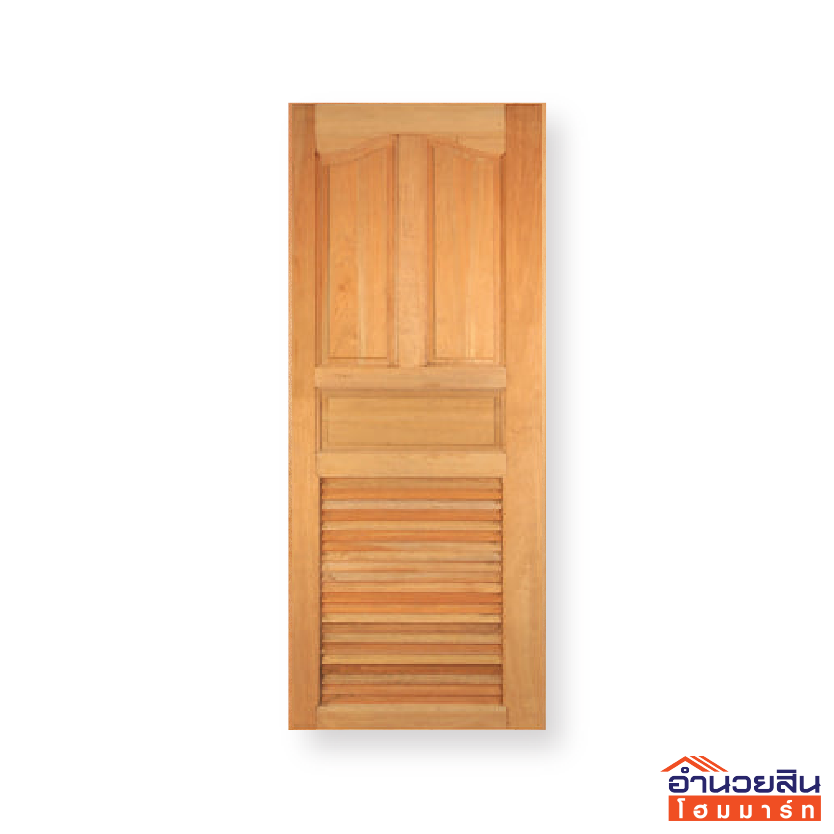 ประตูไม้สยาแดง 80x200 cm. ลายปีกนกเกล็ดล่าง