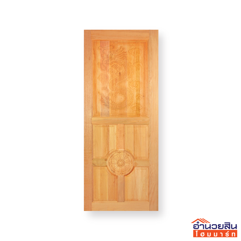 ประตูไม้สยาแดง 80x200 cm. ลายมังกร