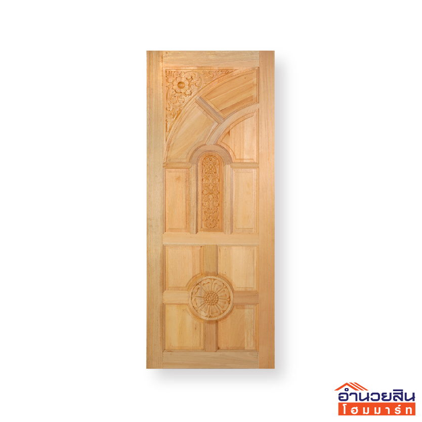 ประตูไม้สยาแดง 80x200 cm. ลายโค้งทึบ(บานคู่)